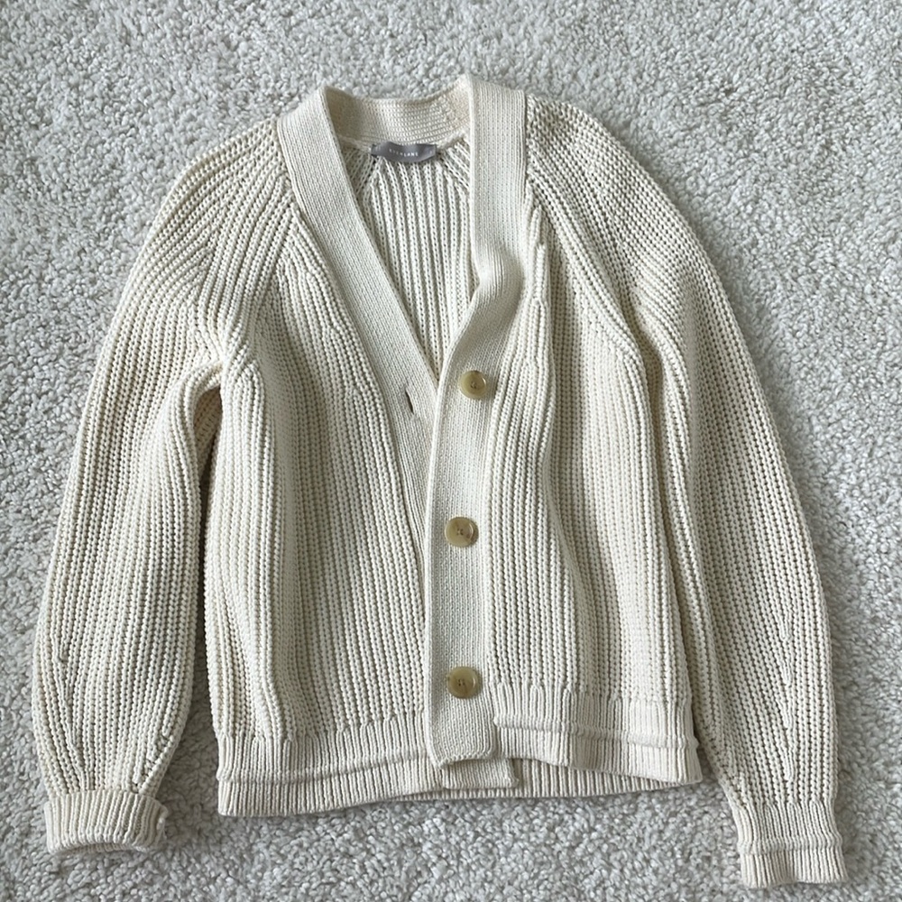 Everlane cream colored waffle knit cardigan